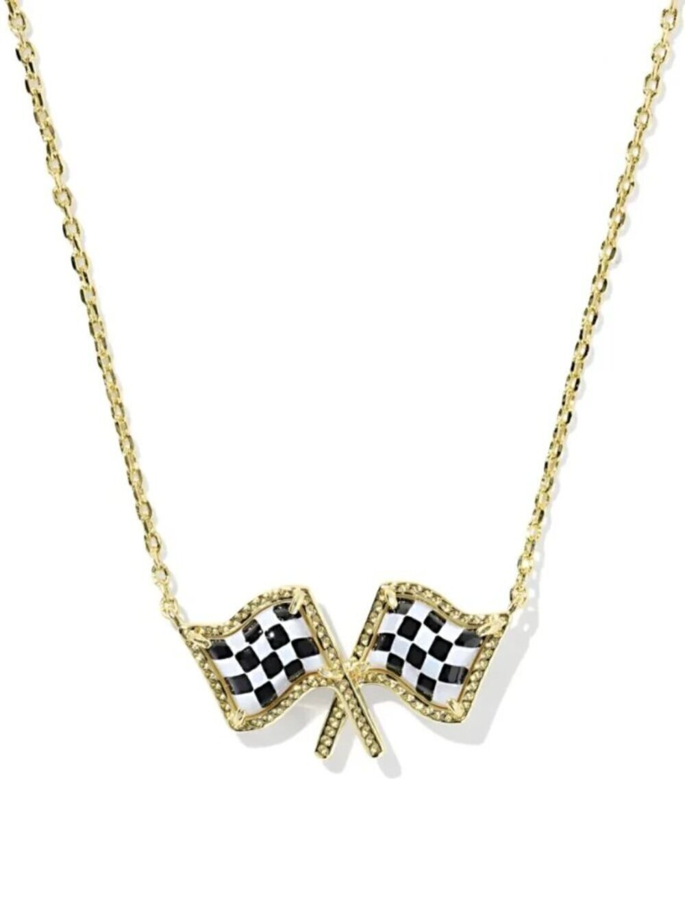 Kendra Scott x Checkered Flag Gold Short Pendant Necklace